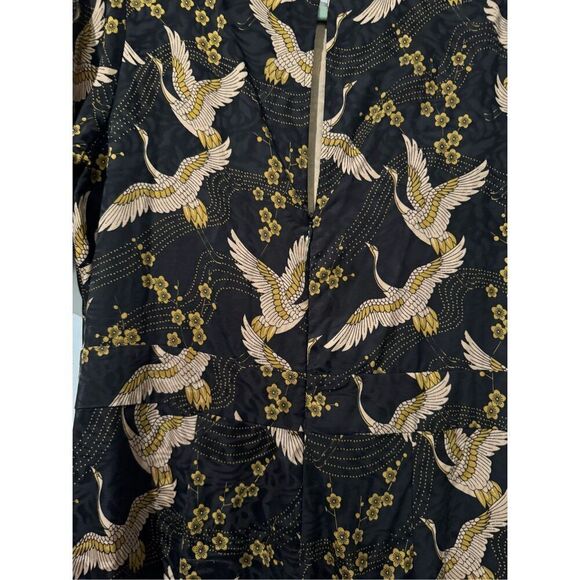 Anthropologie Traffic People black and Gold bird print casual jumpsuit XL - Picture 5 of 7
